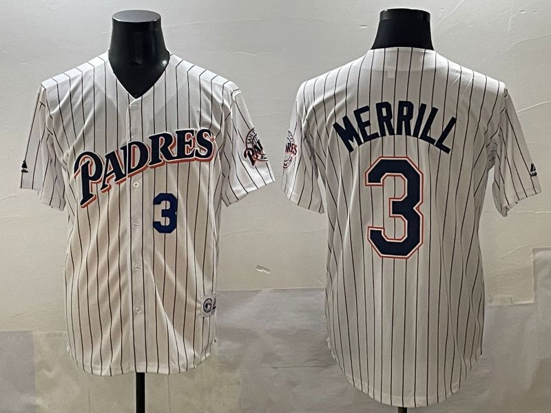 Men 2025 San Diego Padres #3 Merrill White Stripe Throwback Game Nike MLB Jersey style 2->san diego padres->MLB Jersey